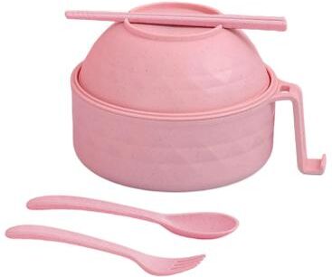 Uplifted Finds Microwave Ramen Bowl Cooker Set Wheat Straw Instant Noodle Bowl With Spoon And Chopsticks pink