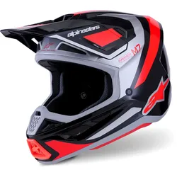 Alpinestars S-M7 Rise, Motocrosshelm - Schwarz/Silber/Neon-Rot - XL