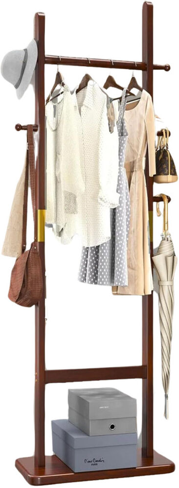 FURNOLD Solid Wood Freestanding 5 - Hook Coat Rack With 5 Hooks Walnut 180cm H X 54cm W X 28cm D