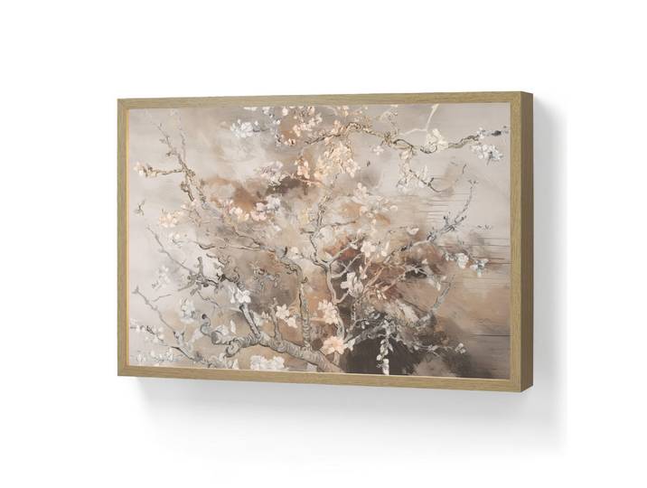 OnlyWow Wandleuchte MIT Akku Mandelblüte - Kunst - Van Gogh - Beige - Abstrakt 60x40 cm, Graubraun, Rechteckig, LED integrated, 60x40x8 cm, Lampen & Leuchten, Innenbeleuchtung, Wandleuchten