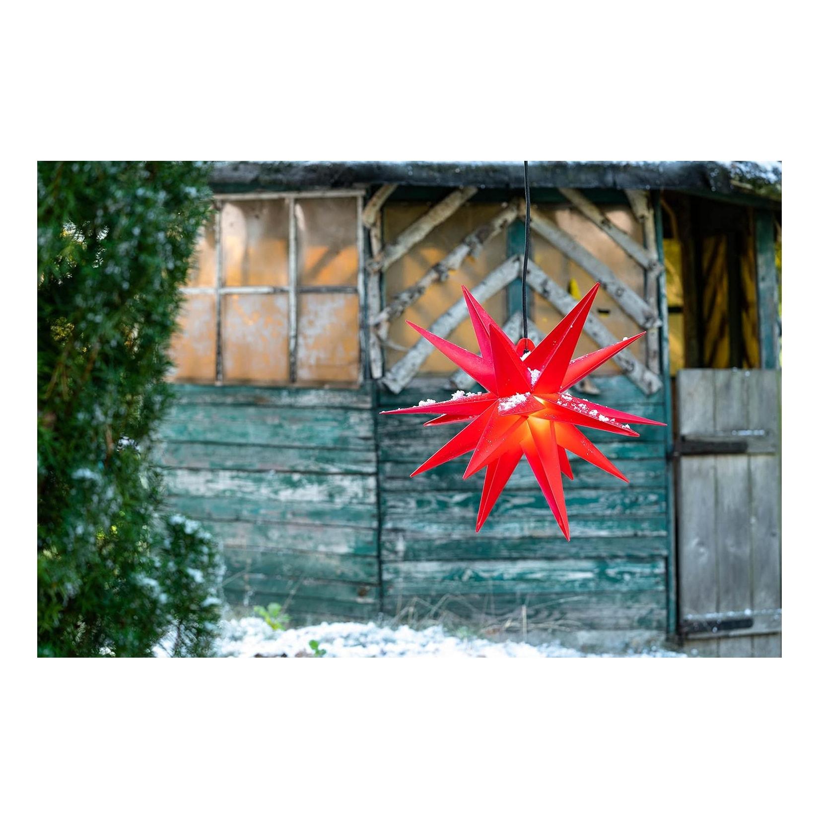 Weihnachtsstern beleuchtet Faltstern 55cm Dekostern ROT hochwertiger Kunststoffstern für Glühbirne mit Timer Funktion 3D Stern 18 Zackig Leuchtstern Weihnachtslicht Winterbeleuchtung 3D Stern
