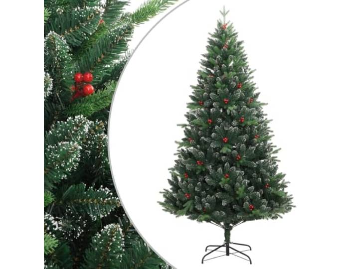 vidaXL Kunstkerstboom met scharnieren en rode bessen 210 cm