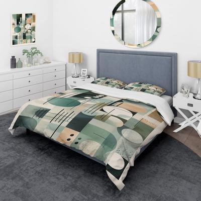 DESIGN ART Designart - Green Black Minimalism Quiet Depths I - Abstract Minimalism Bedding Cover Set - Modern Bed Sets With Shams