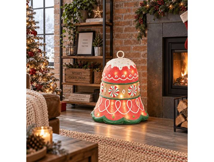Figurine cloche de noël lumineuse en résine multicolore 50x50x61 cm