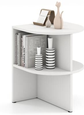 Costway Half Round End Table with Open Shelves for Small Space-White