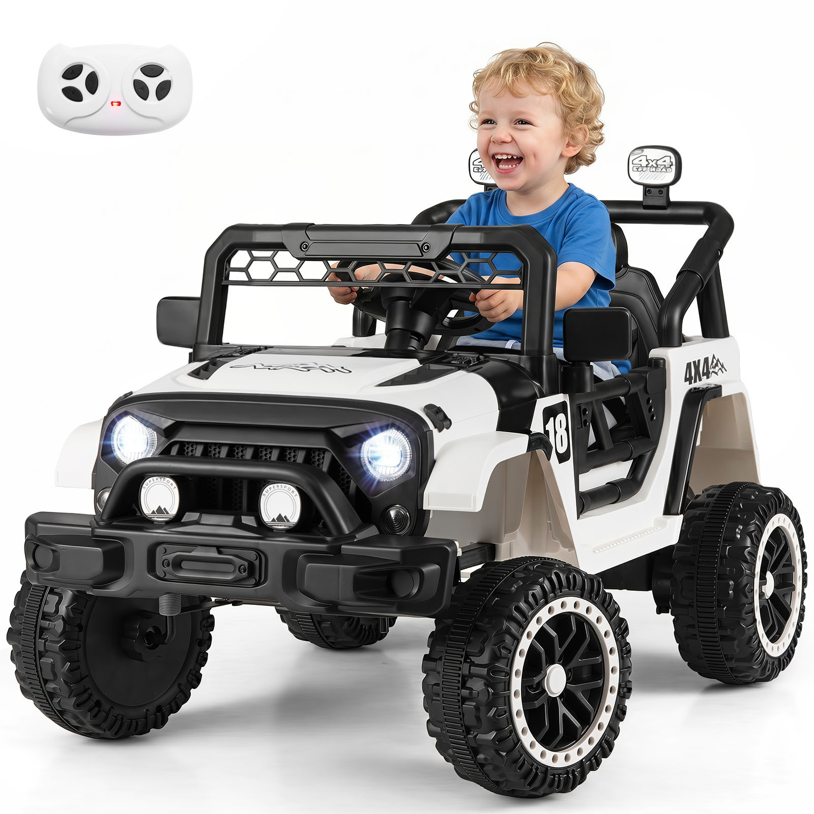 Costway Kinder Elektroauto 12V met Afstandsbediening en 2 Rijmodi - Zwart en Wit