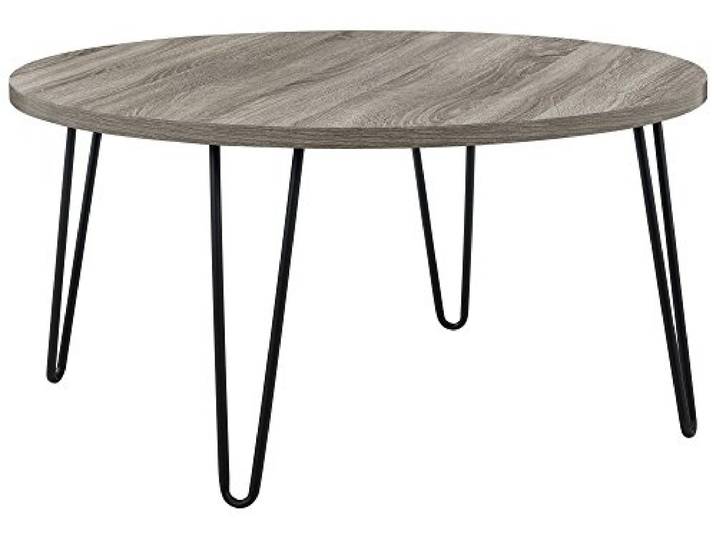 Ameriwood Home Owen Couchtisch Rund, Grau/Eicheoptik, 90 x 90 x 45 cm, Wohnzimmertisch mit Metall-Haarnadelbeinen, moderner Couchtisch im Mid-Century- und Industrial-Design