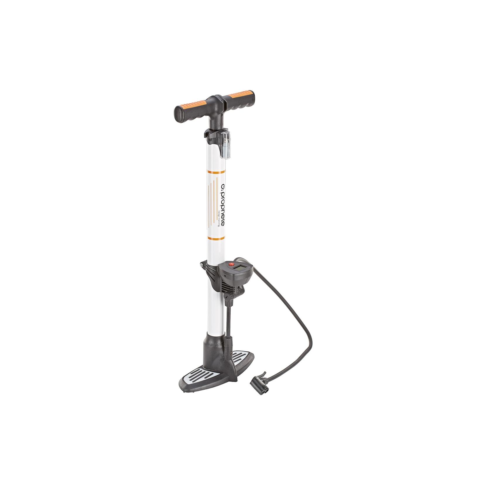 Hochleistungs Standpumpe, für alle Ventilarten, 7 bar, mit Manometer, inkl. Adapter-Set, inkl. Batterien, Aluminium