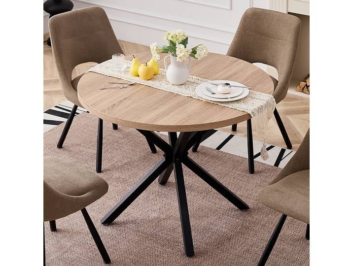 Table de salle à manger ronde de style nordique EGOONM, 100 cm, plateau en MDF, pieds en métal noir, table de repas pour salle à manger, cuisine, mobilier pour la maison.