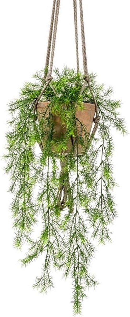Bellatio Flowers & Plants Kunsthangplant Krulvaren in Oude Terracotta Pot - 75 cm