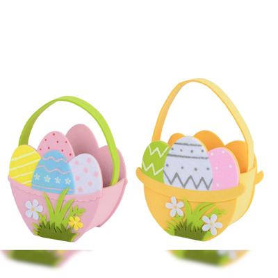 Decoris 1 Osterkörbchen 16x16cm Filzkorb mit Henkel Eiermotiv Osterkorb Osternest Osterdeko Filztasche Ostereiersuche Sammeltasche Gelb Rosa