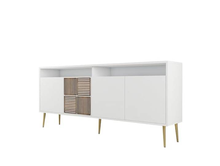 Hanah Home Moderner Konsolentisch, Weiß & Gold, 180 x 77 x 35 cm 100% melaminbeschichtete Spanplatte, 18 mm stark Stilvolles geometrisches Design für Zuhause & Büro