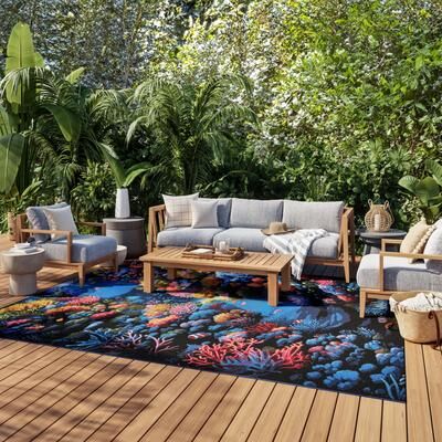 Nourison Color Splash Indoor/Outdoor Multicolored Graphic Area Rug