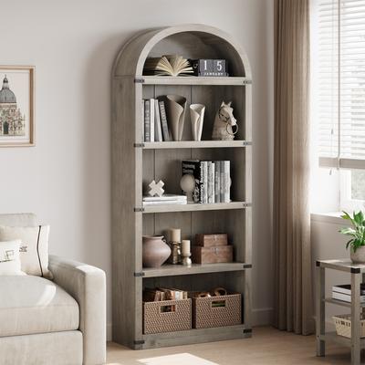 Garvee Bookcase 5 Shelf Arched Bookshelf, 72'' Tall Bookcase Farmhouse Display Storage Rack Wooden Bookshelves