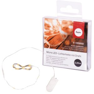 Rayher Lichterkette 69137000 Micro, Batteriebetrieb, für Innen, Draht, warmweiß, mit 20 LED, 2,2 m