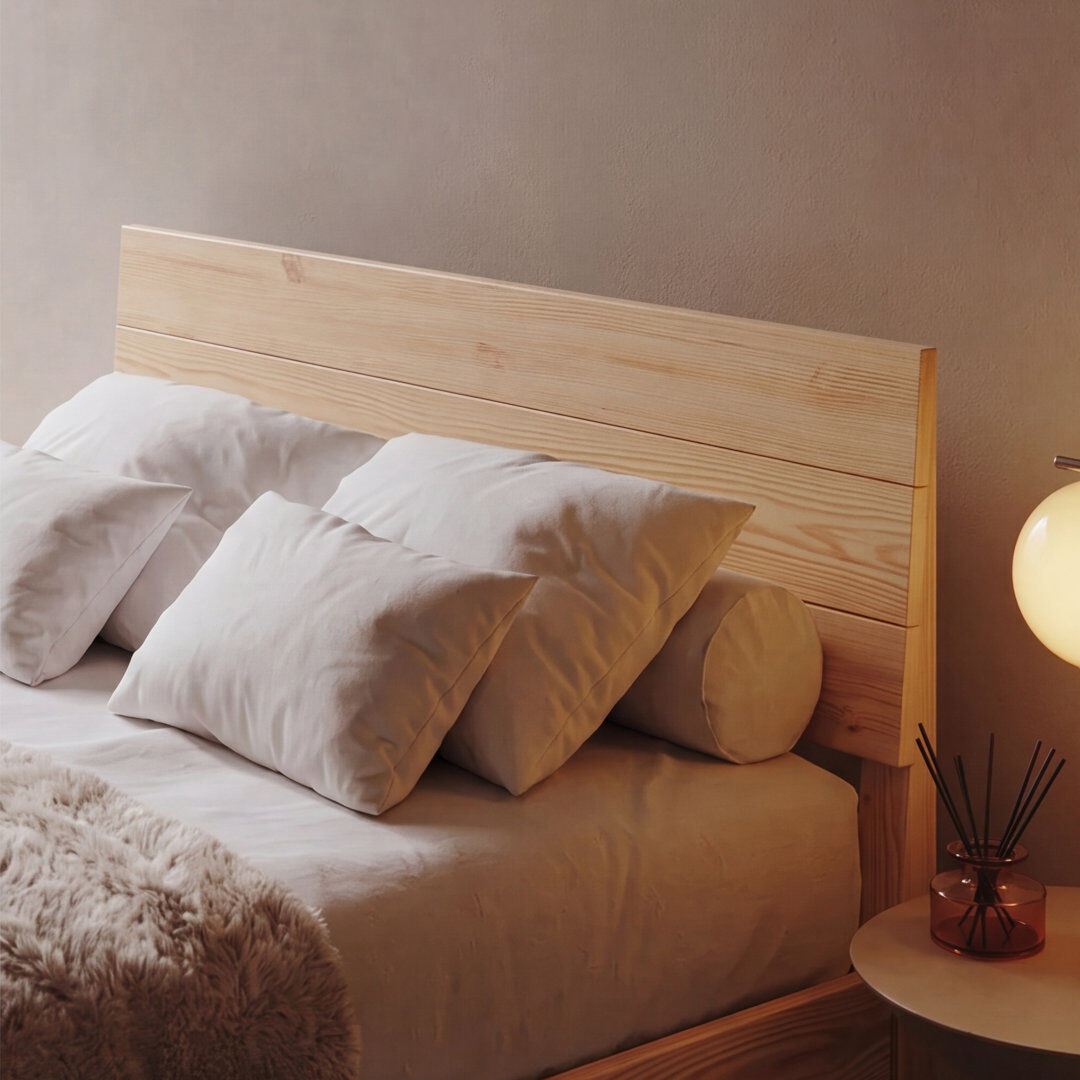 August Grove Ivor Solid Wood Bed Light Wood Double (4'6)
