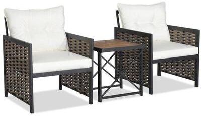 Costway 3 Pieces Patio Rattan Furniture Set with Acacia Wood Tabletop-White