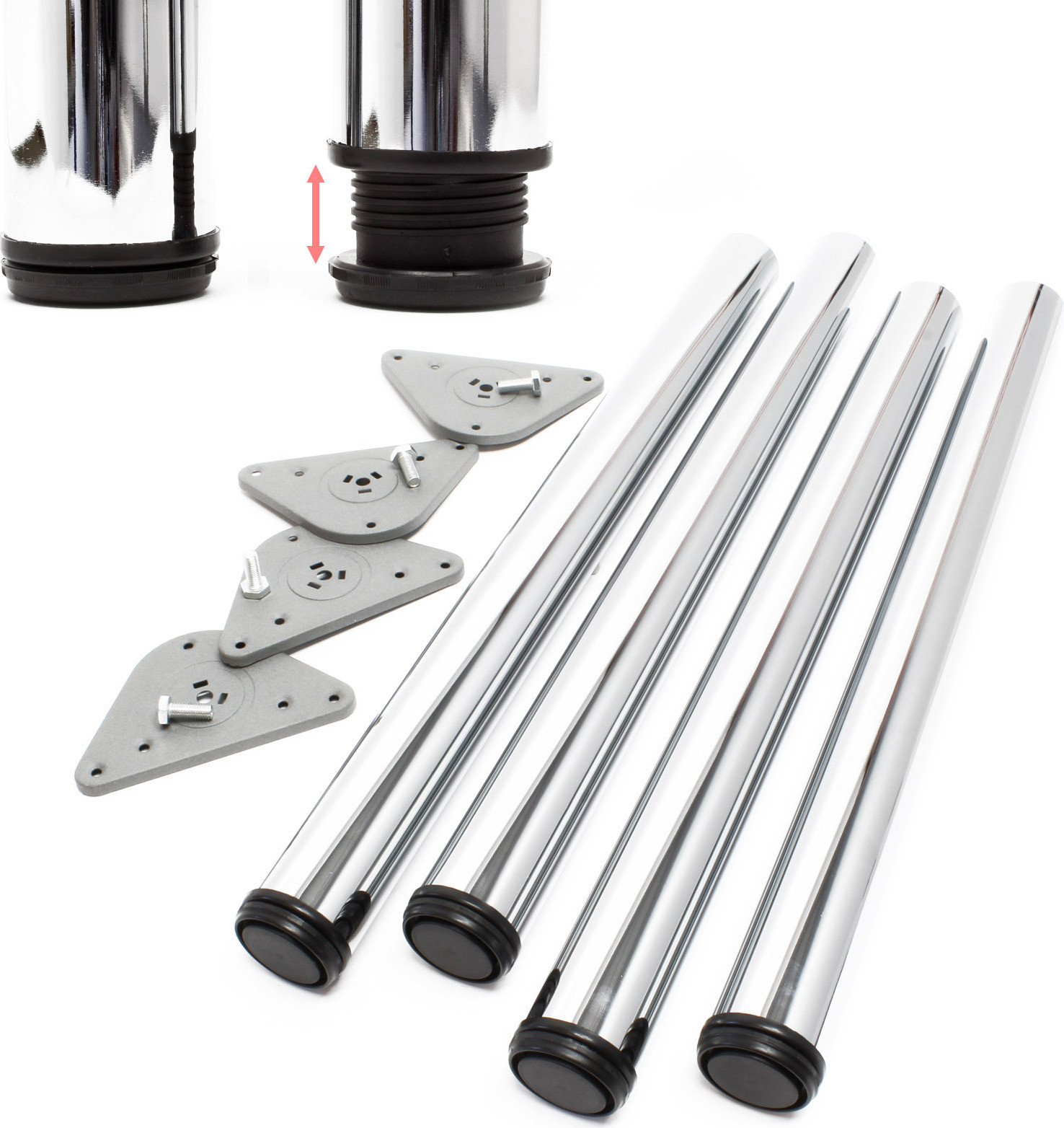 Wiltec Set van 4 roestvrijstalen tafelpoten, verstelbaar, Ø 60 mm, 870 mm, chroom