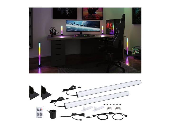 Paulmann 2er-Set EntertainLED Lightbar Dynamic RGB 60cm Fuß Lightbar, dimmbar, schwarz, für Wohn- / Esszimmer, Aluminium, Modern