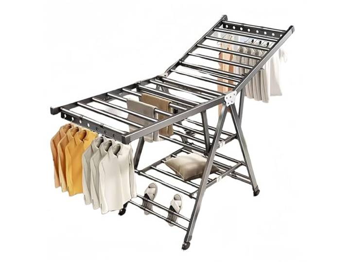 woxefo Wäscheständer, einziehbarer Wäscheständer, Faltbarer Wäscheständer, Wäscheleine, Kleiderbügel, geeignet für Wohnzimmer, Schlafzimmer, Außenbereich usw.(C,1.8m)