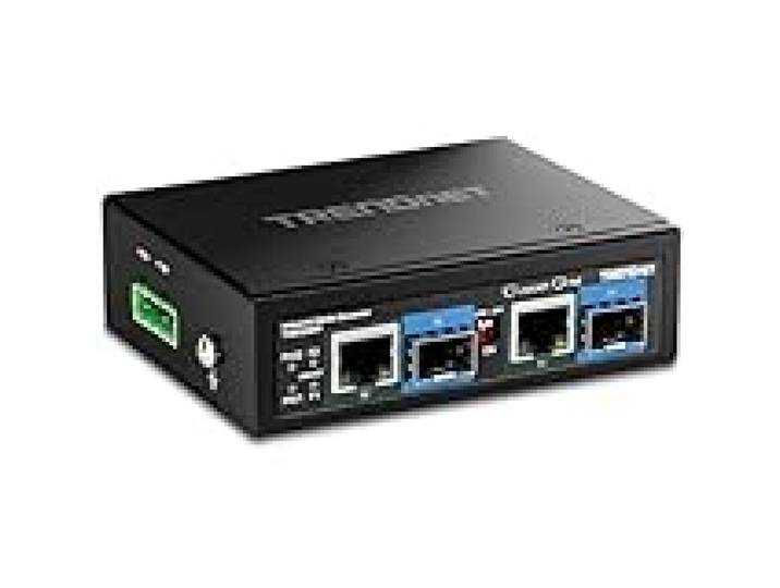 TRENDnet Convertisseur de média Industriel SFP vers PoE++ Gigabit à 2 Ports TI-BF22SFP, Alimentation à boîtier métallique IP30 (modèle TI-S15052) Vendu séparément, Noir