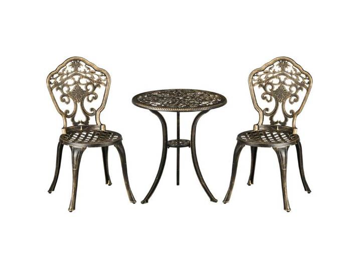 Salon de jardin bistrot 2 chaises + table ronde aluminium aspect fer forgé – élégant et résistant