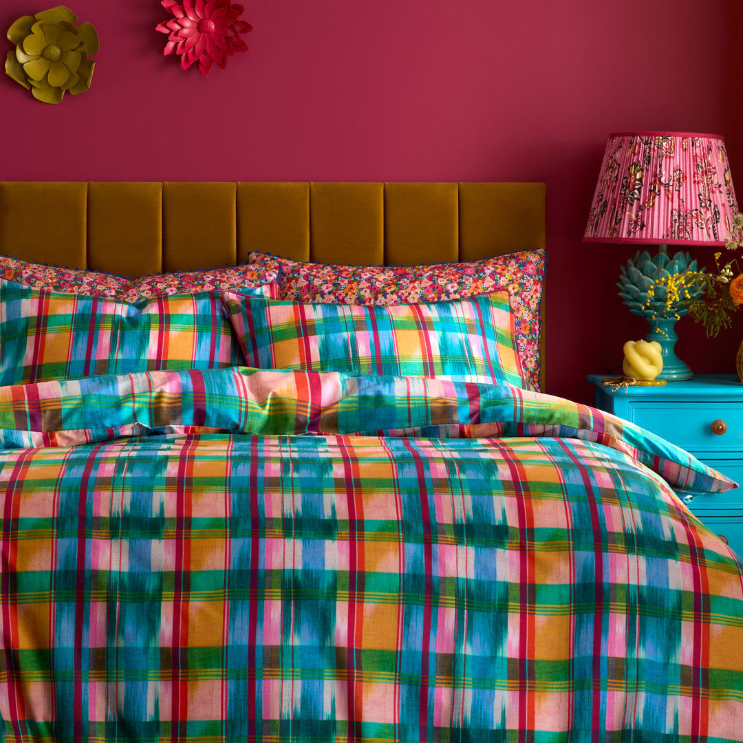 Robinson Wanderweave Ikat Check 100% Cotton Reversible Duvet Cover Set Bright Double