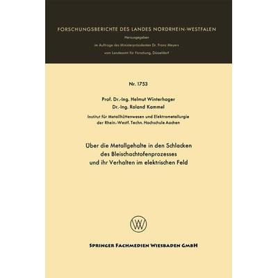 Über die Metallgehalte in den Schlacken des Bleischachtofenprozesses und ihr Verhalten im elektrischen Feld, Taschenbuch von Helmut Winterhager, VS