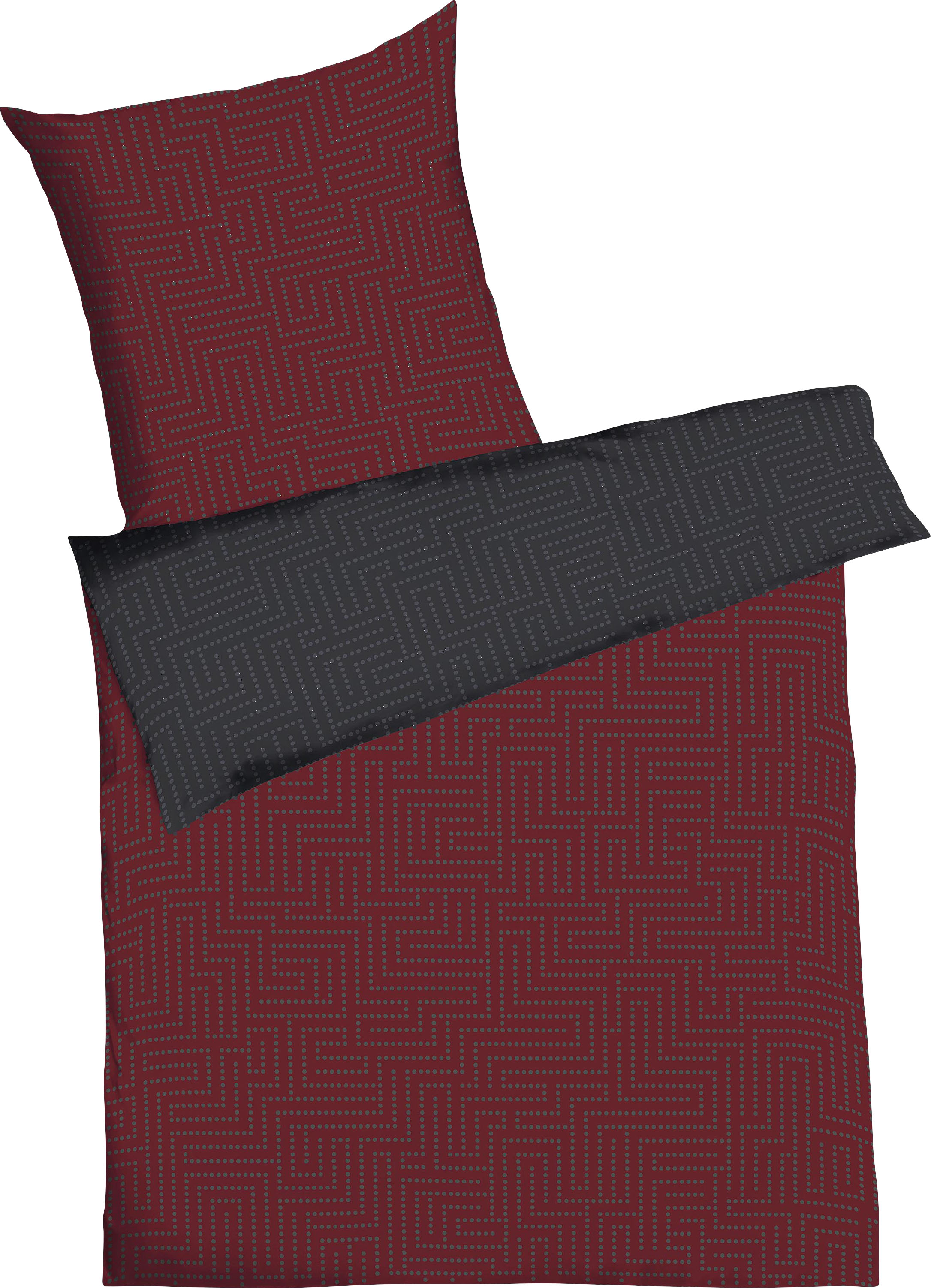 Wendebettwäsche KAEPPEL "Password", rot (rubin), B/L: 200cm x 200cm, 1 Stk., 2 Stk., Biber, B/L: 80cm x 80cm & 80cm x 80cm, 3 Stk., Biber, Obermaterial: 100% Baumwolle, Bettwäsche, Wendebettwäsche, mit graphischem Muster aus kleinen Punkten rubin B/L: 200
