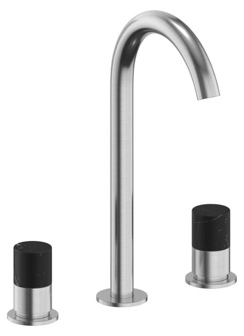 ALLUVION Minerva Edelstahl 3-Loch Waschtischarmatur mit hohem Auslauf 240