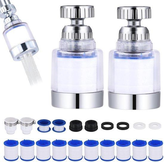 360-graden draaibare kraan met waterfilter voor thuisgebruik in zilver - Verwijdert chloorgas, fluoride en zware metalen