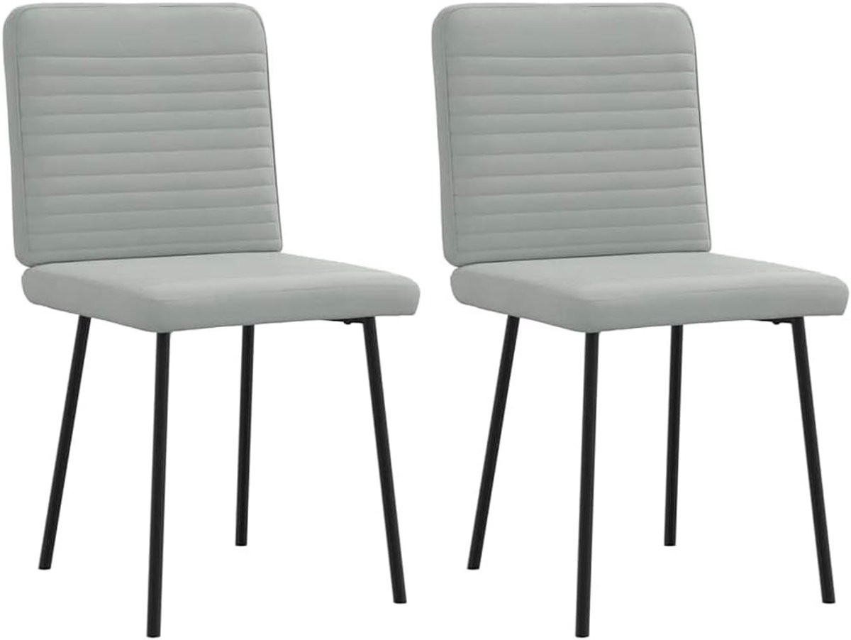 Set van 2 lichtgrijze fluwelen eetkamerstoelen