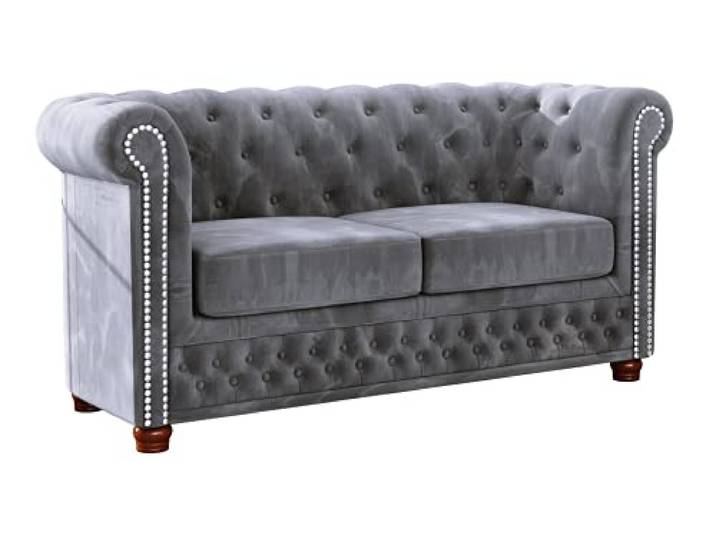 S-Style Möbel Harwell Sofa 2-Sitzer Chesterfield-Sofa für Wohnzimmer Lounge Couch mit verchromten Füßen Möbel Freistehende Polster Sofas & Couches Couchgarnitur Hellgrau 148 x 86 x 72 cm