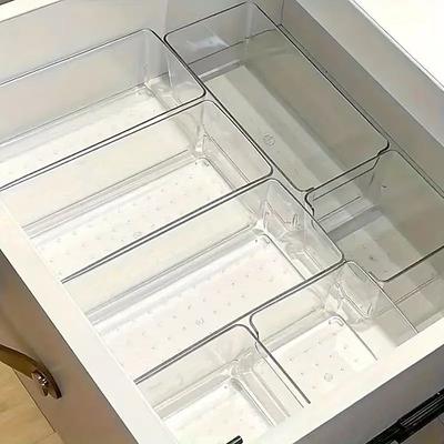 7-teiliges Schubladen-Organizer-Set aus durchsichtigem Kunststoff, stapelbare Make-up-Aufbewahrungsbehälter für Kosmetika, Bürobedarf und Schreibtischorganisation, langlebige Schubladenteiler, keine