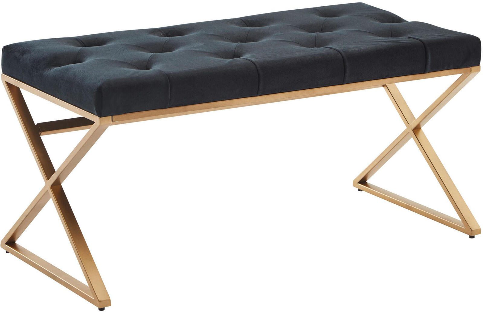 WOHNLING WL6.617 Sitzbank Samt mit Metallgestell 90x46x44 cm Chesterfield Design Schwarz