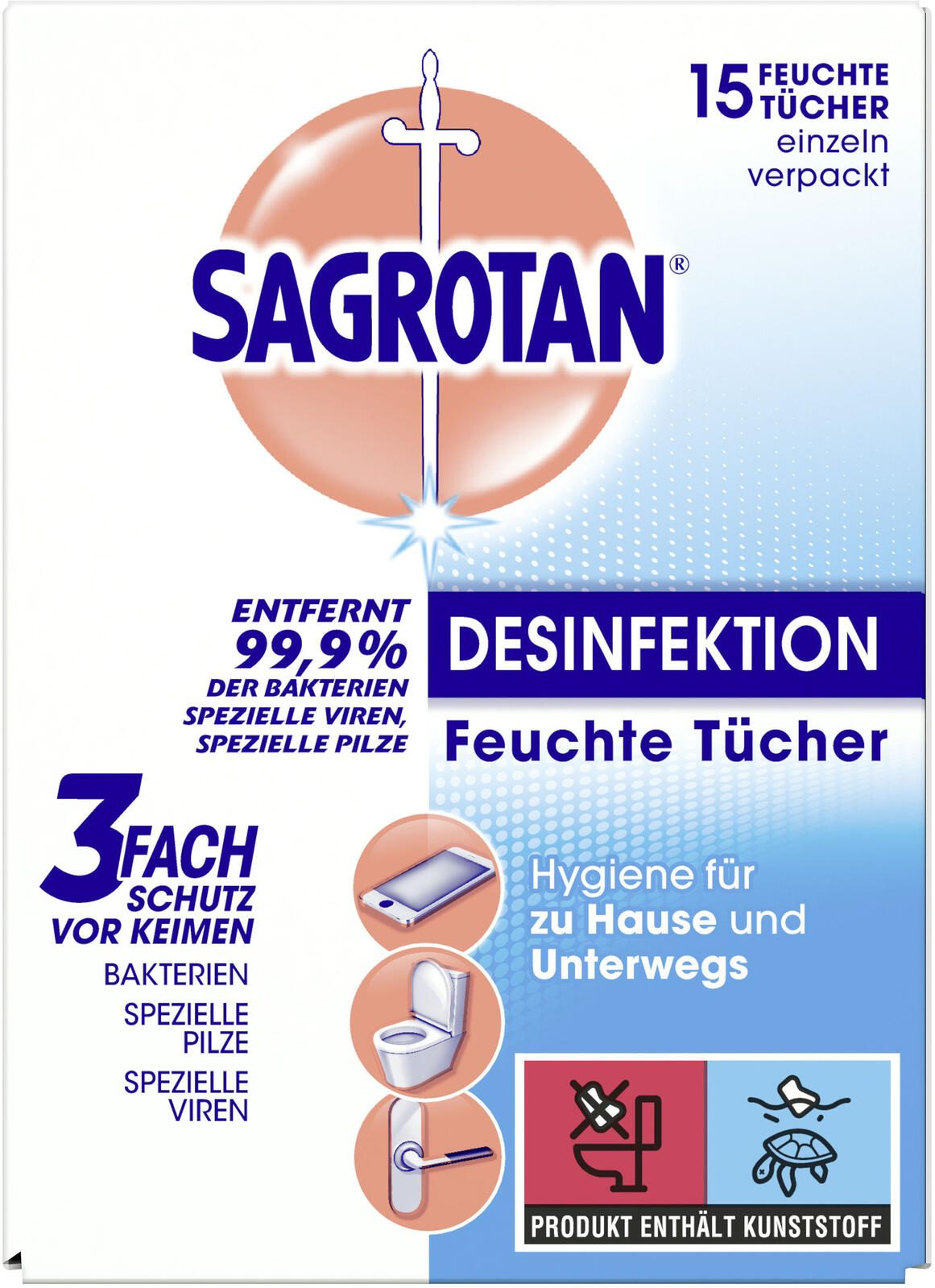 SAGROTAN® Desinfektionstücher DESINFEKTION 15 Tücher 020130