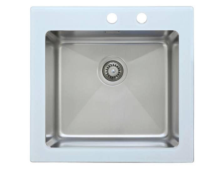 Respekta Spüle New York, Weiß, Metall, Glas, 55x21x53 cm, Küchen, Küchenausstattung, Küchenspülen, Edelstahlspüle
