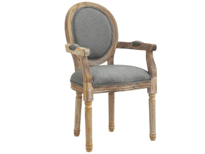 Chaise de Salle à Manger Chaise de Salon médaillon Style Louis XVI Bois Massif patiné sculpté Tissu Lin Gris