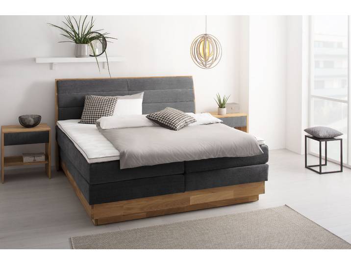 Boxspringbett OTTO HOME Jenna , grau (ferro), B:204cm L:216cm, Komplettbetten, Boxspringbett, ohne LED-Beleuchtung, mit zertifizierten, recycelten Bezugsstoffen