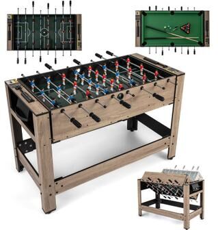 Costway 2-in-1 Swivel Game Table for Teens Adults-Brown
