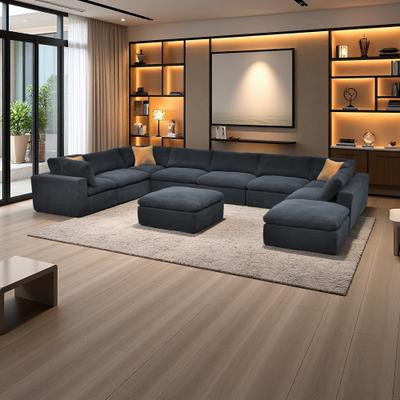 Coffee-Bean Style Full Compressed Modular Sectional Sofa with Toss Pillows