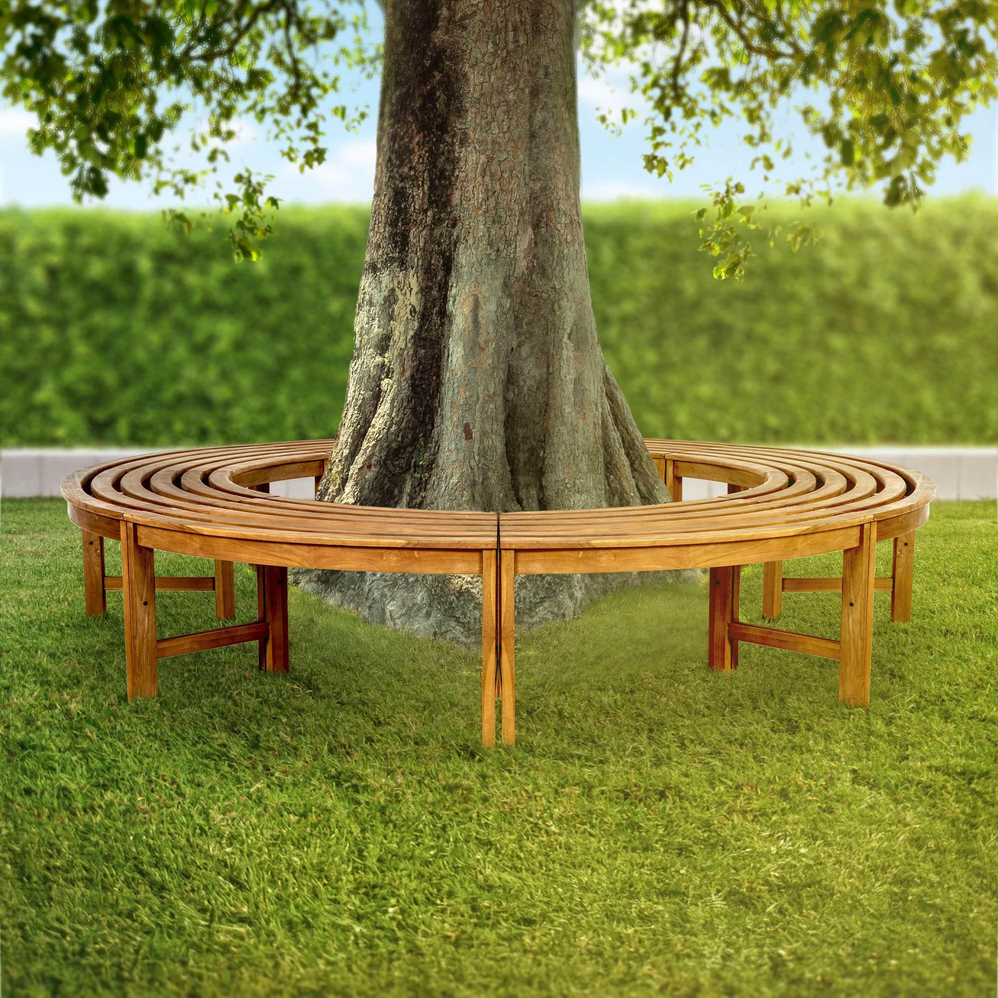 Runde Baumbank aus Teakholz - wetterfeste Gartenbank - 250 cm