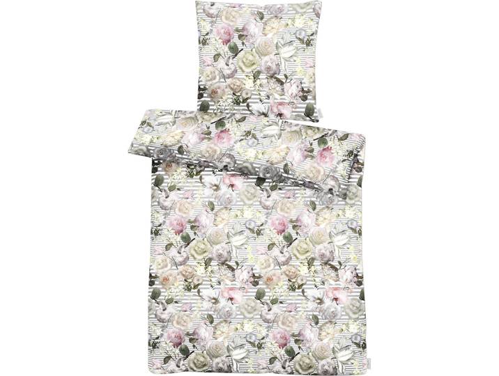 Bettwäsche APELT Cosima , rosa (weiß, grau, rose), B/L: 135cm x 200cm, 1 Stk., 1 Stk., Satin, B/L: 80cm x 80cm, 2 Stk., Satin, Obermaterial: 100% Baumwolle, Bettwäsche, Bettwäsche, Blumige Rosenträume und Boudoir-feeling