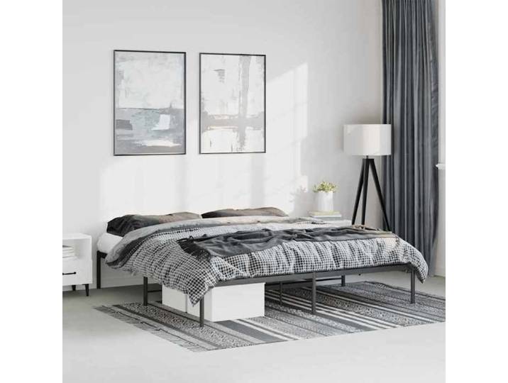 Cadre de lit métal-Lit adulte double noir 183x213 cm