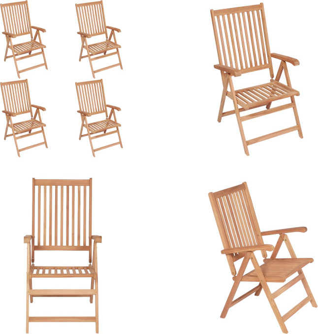 vidaXL Verstellbare Gartenstühle 4 Stk. Massivholz Teak - Gartenstuhl - Gartenstühle - Gartensessel - Klappstuhl