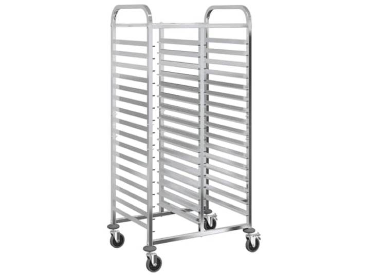 Foknhdi Tablettwagen Edelstahl für 32 GN 1/1 Behälter 75x55x162,5 cm Robuster Gastronomie Servierwagen mit 360 Grad TPR Rollen und Feststellbremsen für Großküche und Catering.