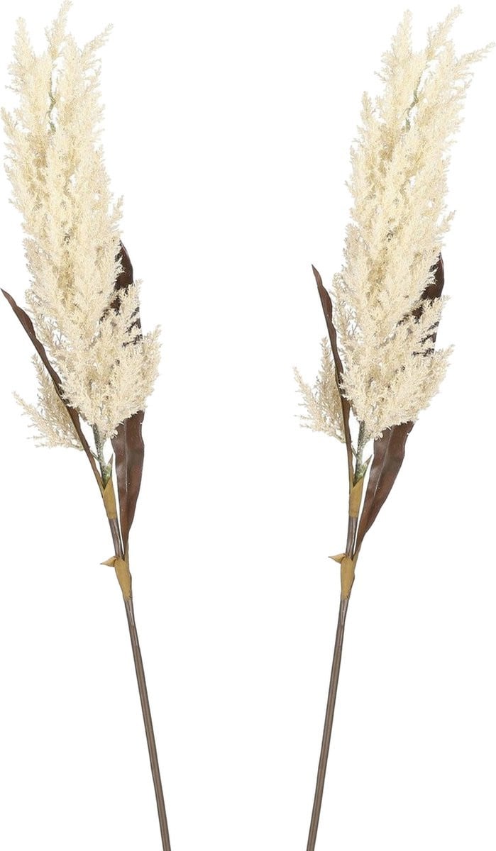 Mica Decorations Pampasgras pluim losse steel/tak - 2x - creme wit - Hoogte: 88 cm - Decoratie kunst bloemen