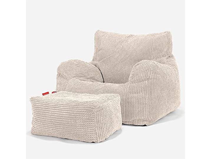 Lounge Pug, Sitzsack Ohrensessel mit Hocker, Pom-Pom Creme