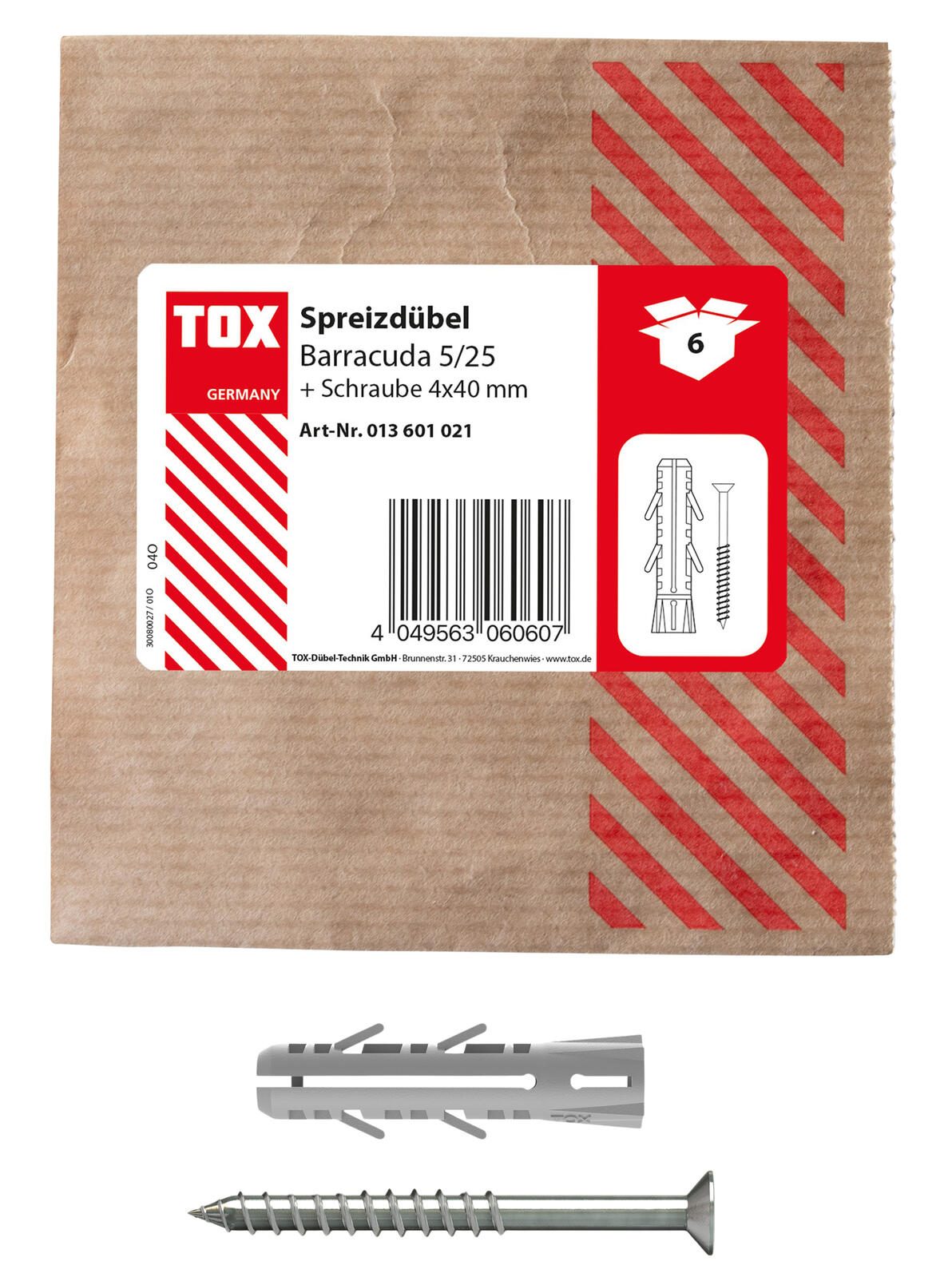 TOX BARRACUDA Dübel mit Schrauben 5 x 25 mm, 6 St. 013601021
