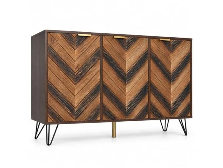 Jastoery Exklusives Sideboard 120cm, 3 Türen, Massivholz-Furnier Konkave und konvexe Türfront, Eisenfüße, Einlegeböden, Flur Wohnzimmer Esszimmer Büro